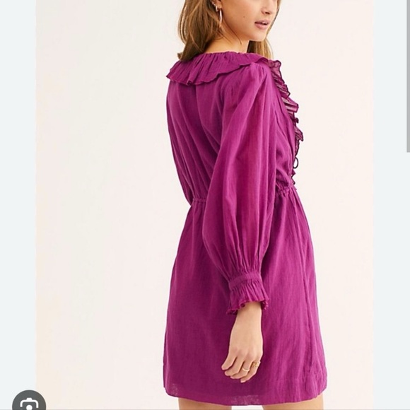 Free People Morning Light Mini Dress Purple Ruffled Tie V Neck Boho Size S - Picture 2 of 11